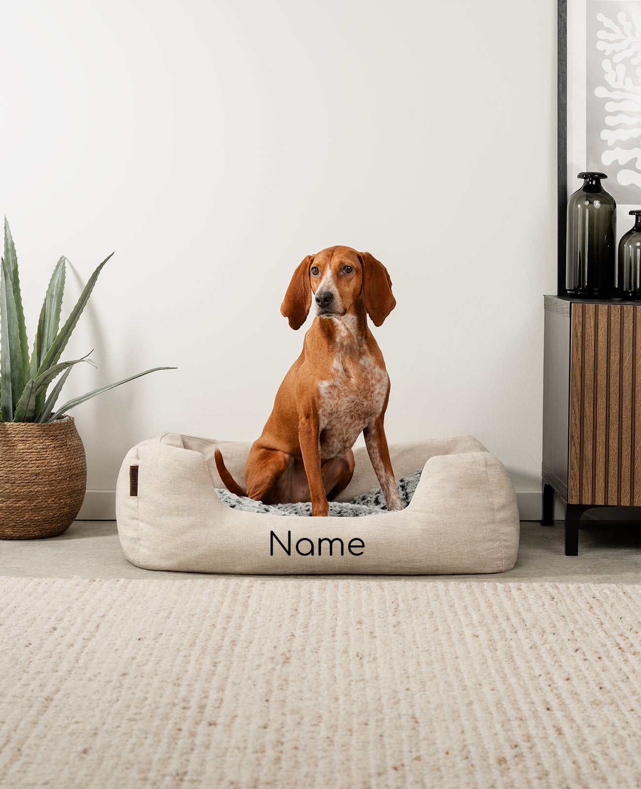 Cama para mascotas con almohada de peluche, personalizada