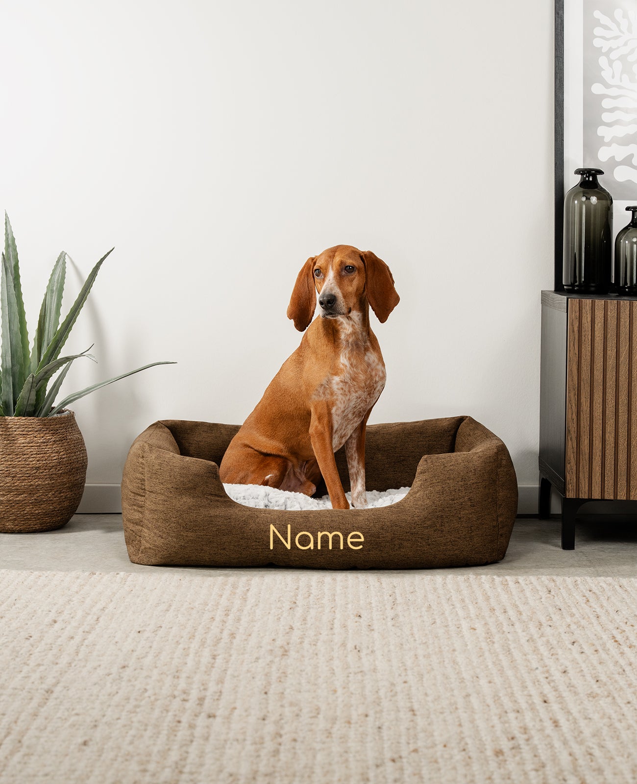 Cama para mascotas con almohada de peluche, personalizada