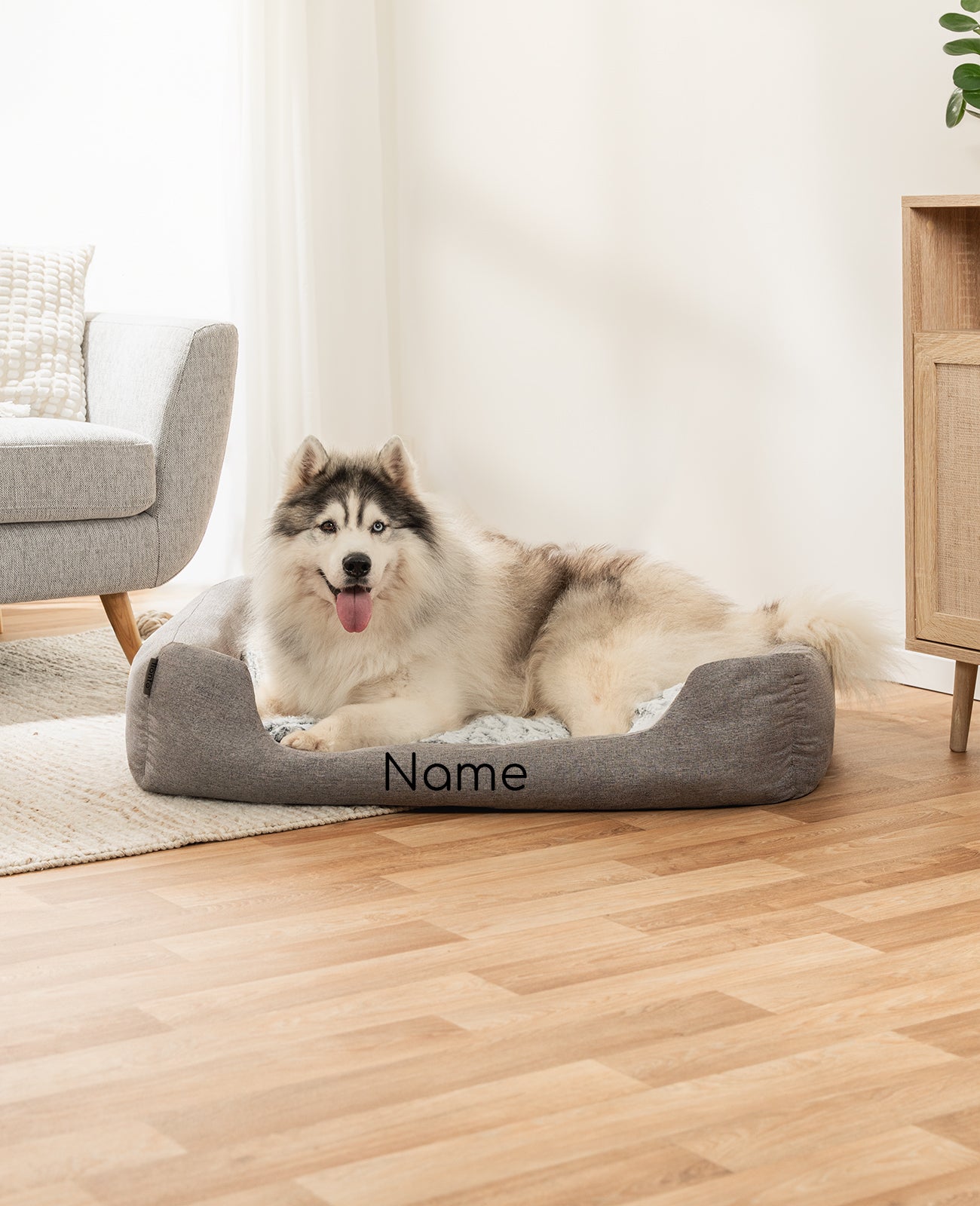 Cama para mascotas con almohada de peluche, personalizada