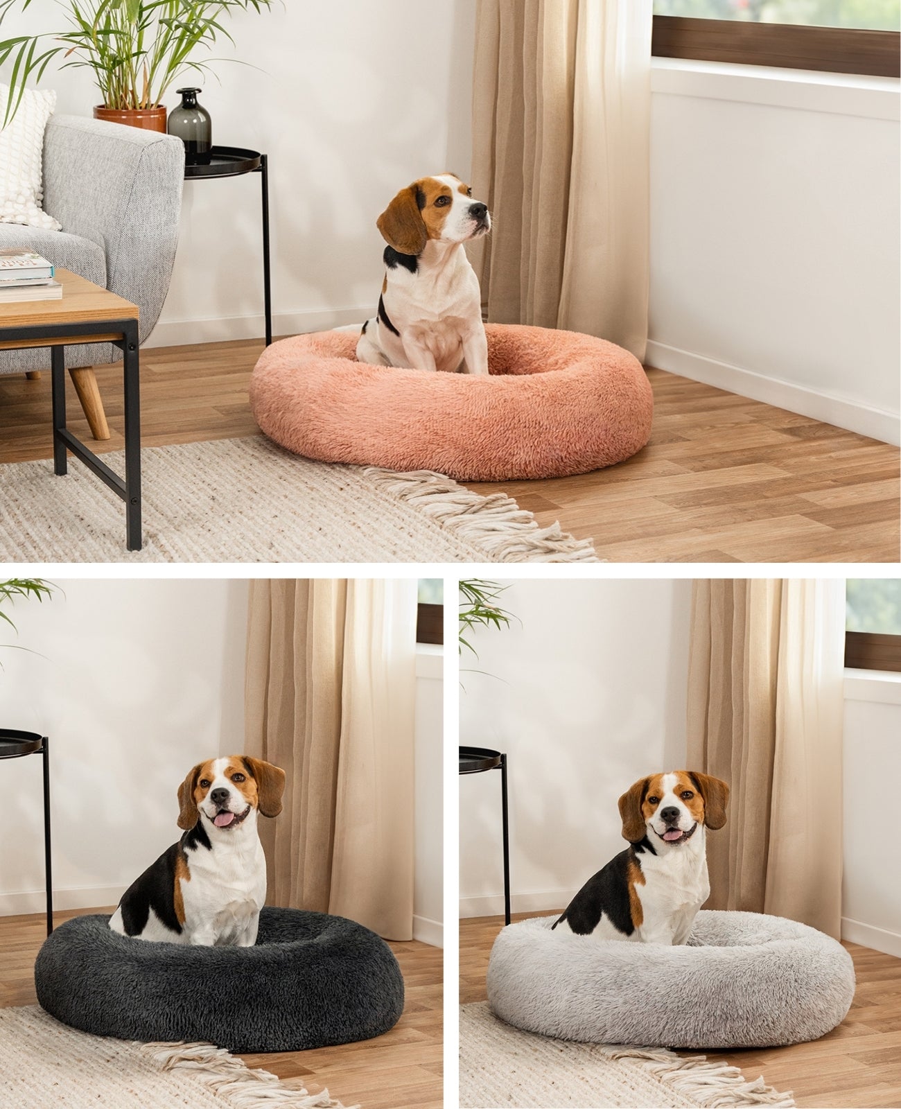 Cama para perros redonda de felpa con forma de donut
