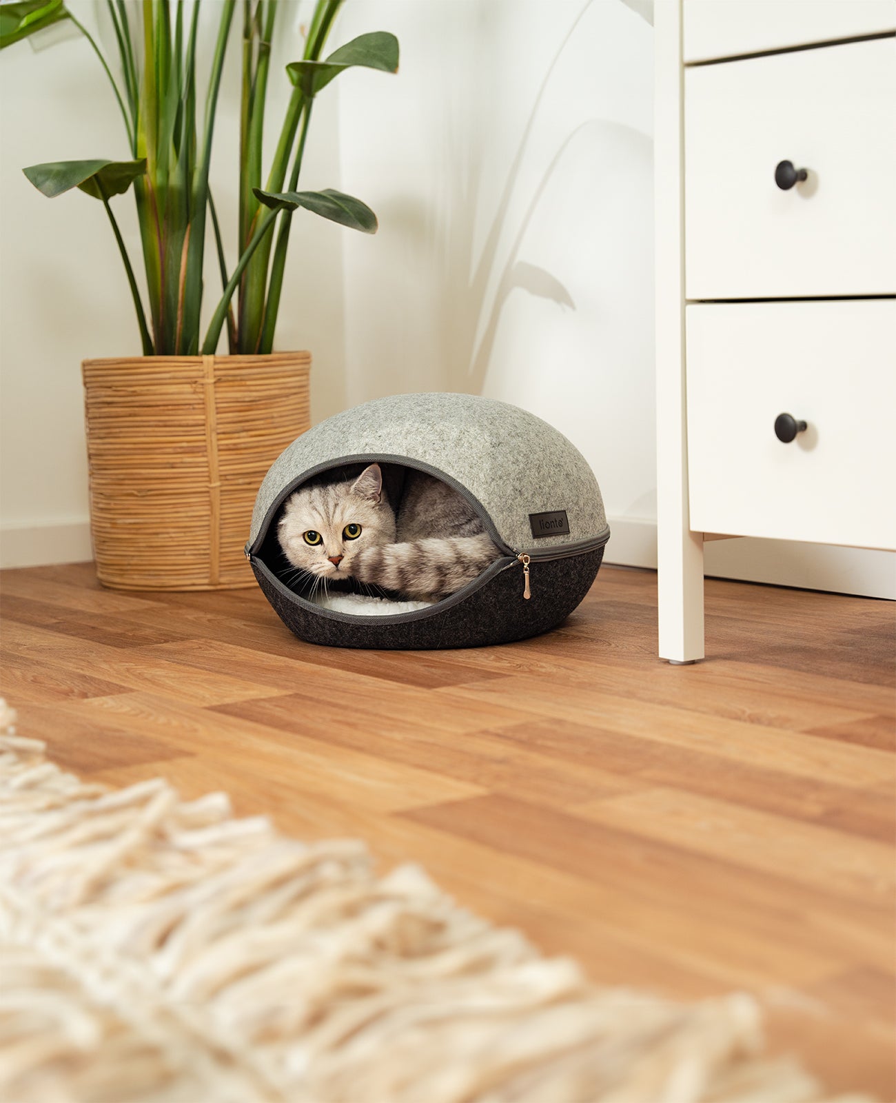 Cueva para gatos de fieltro con cojín suave