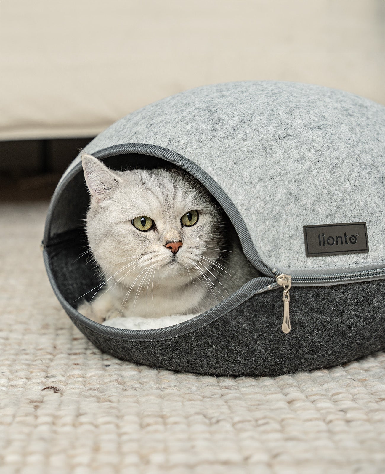 Cueva para gatos de fieltro con cojín suave