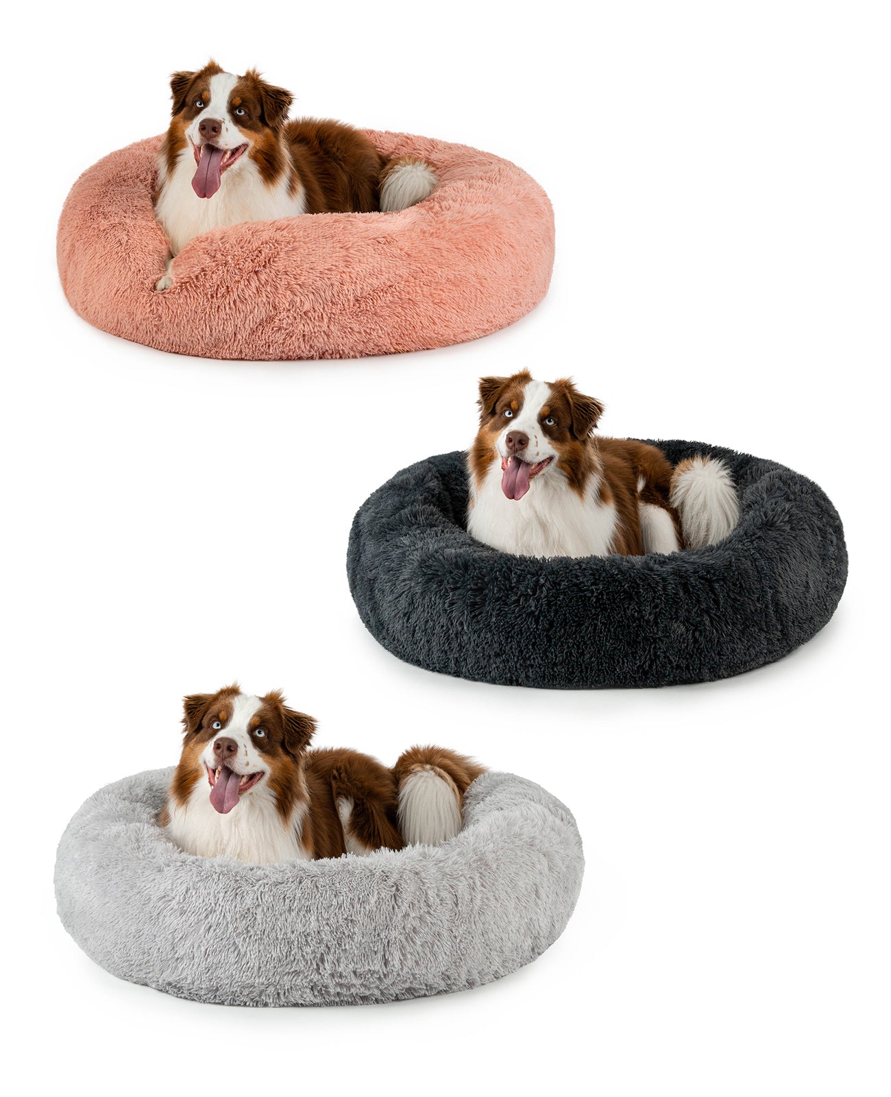 Cama para perros redonda de felpa con forma de donut