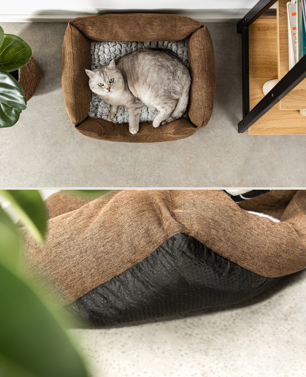 Cama para gatos con cojín reversible y tejido exterior moteado