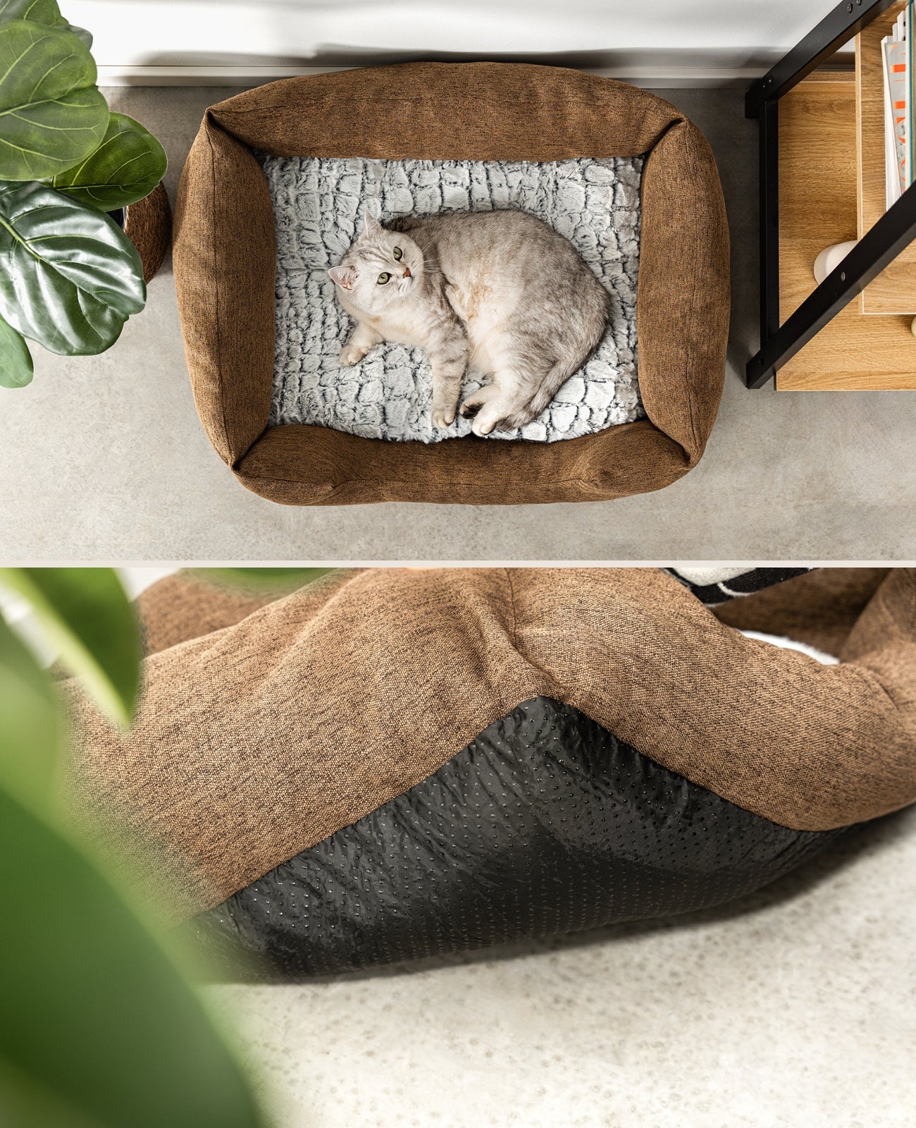 Cama para gatos con cojín reversible y tejido exterior moteado