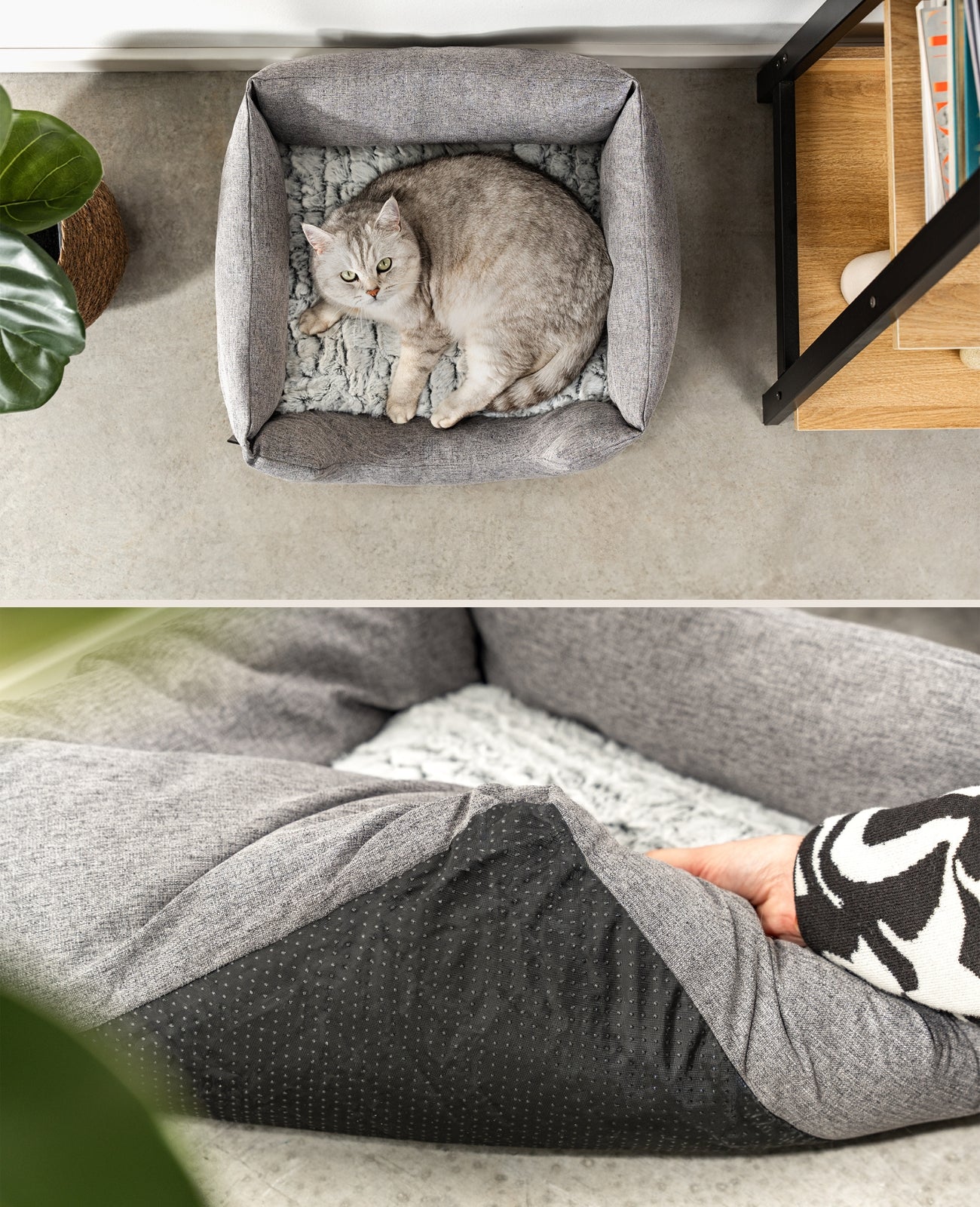 Cama para gatos con cojín reversible y tejido exterior moteado