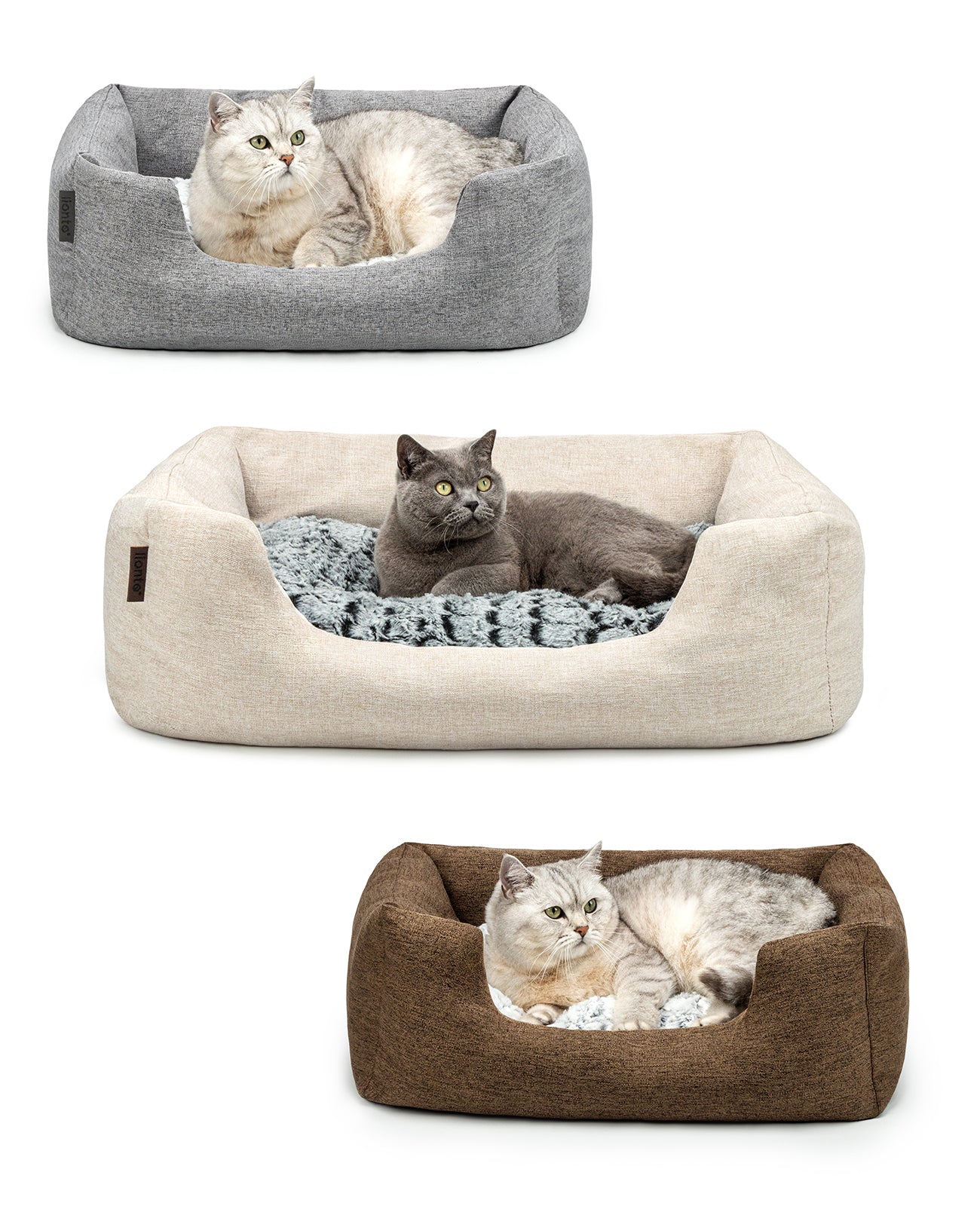 Cama para gatos con cojín reversible y tejido exterior moteado
