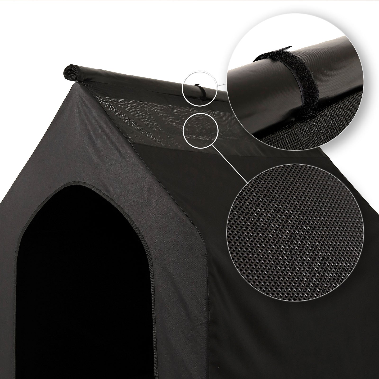 aufrollbares Dach mit Mesh-Einsätzen für Luftzirkulation