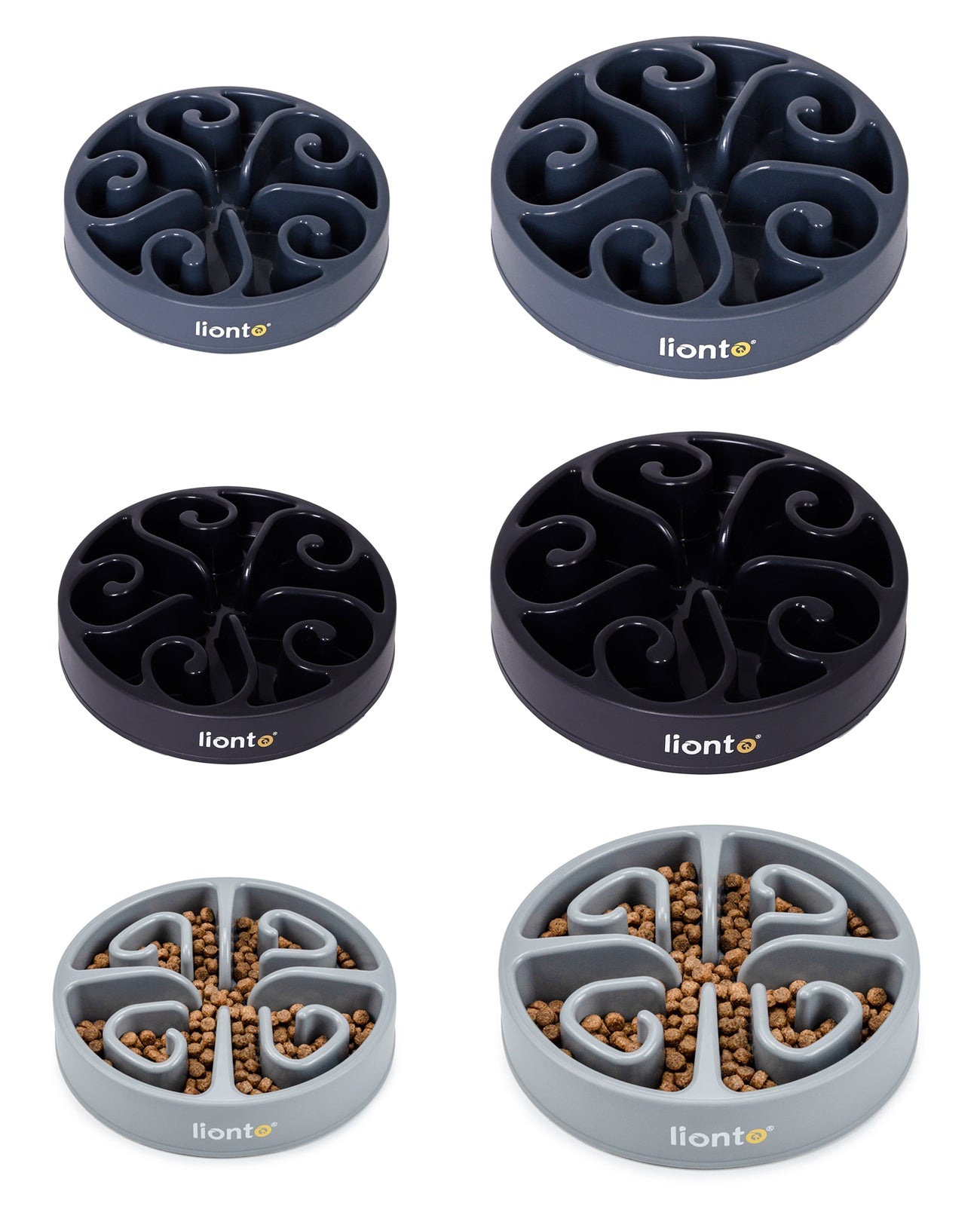 rutschfester Antischlingnapf für Nass- und Trockenfutter in zwei Größen in Dunkelgrau, schwarz und hellgrau