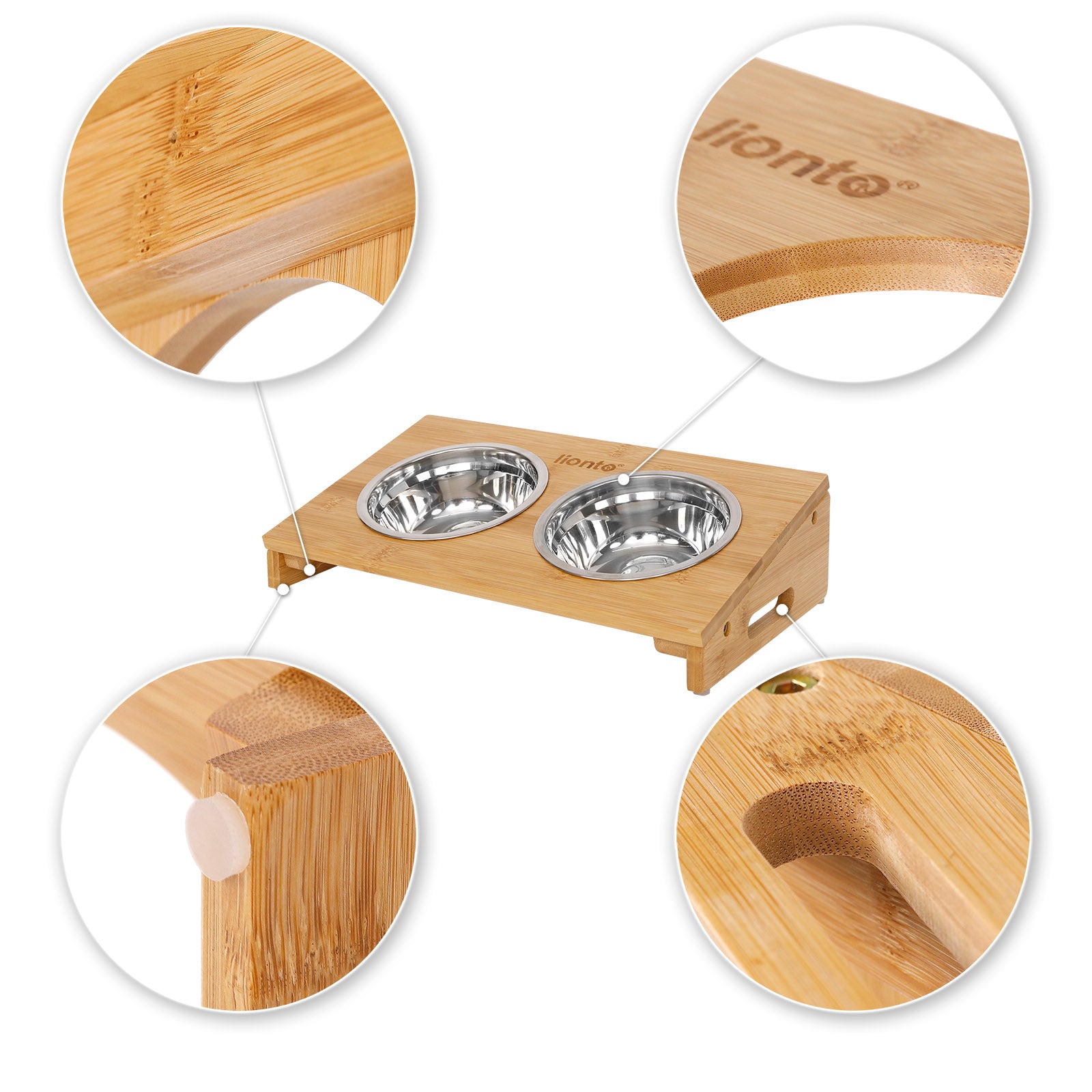 Cuenco elevado para gatos con estructura de bambú