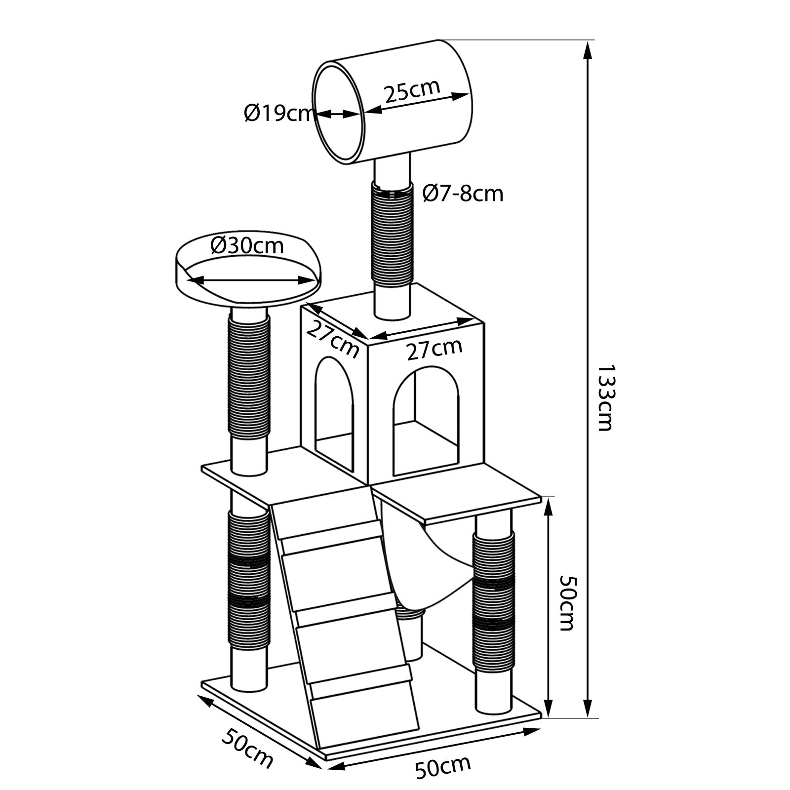 Poste rascador para gatos altura 133 cm