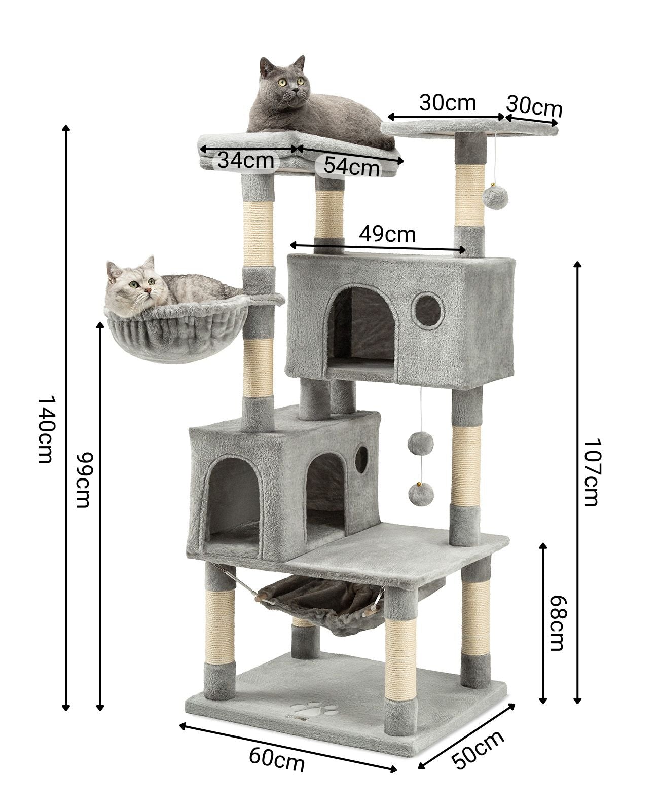 Poste rascador para gatos, 140 cm