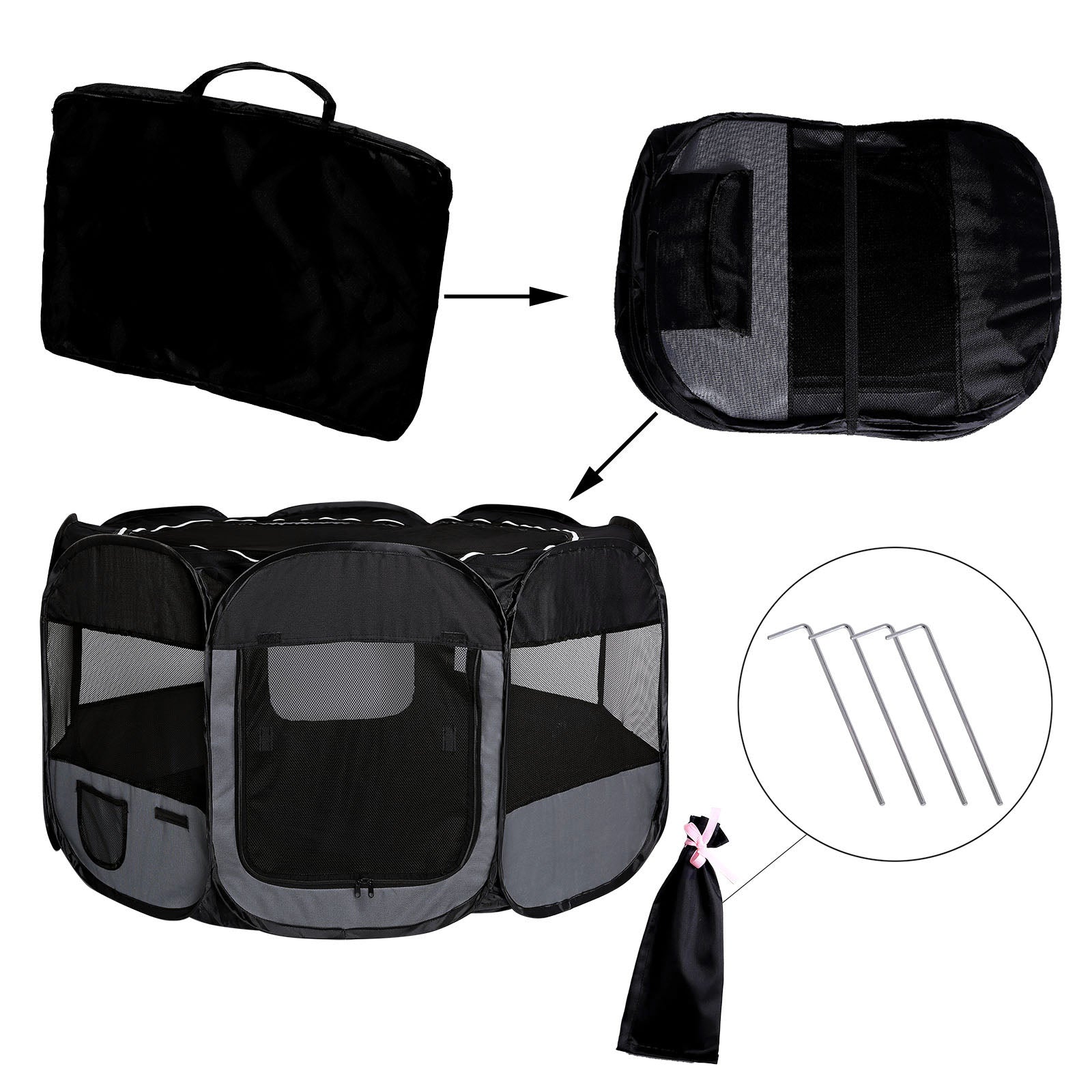 faltbarer Welpenauslauf inklusive Tasche zum Verstauen und Heringen