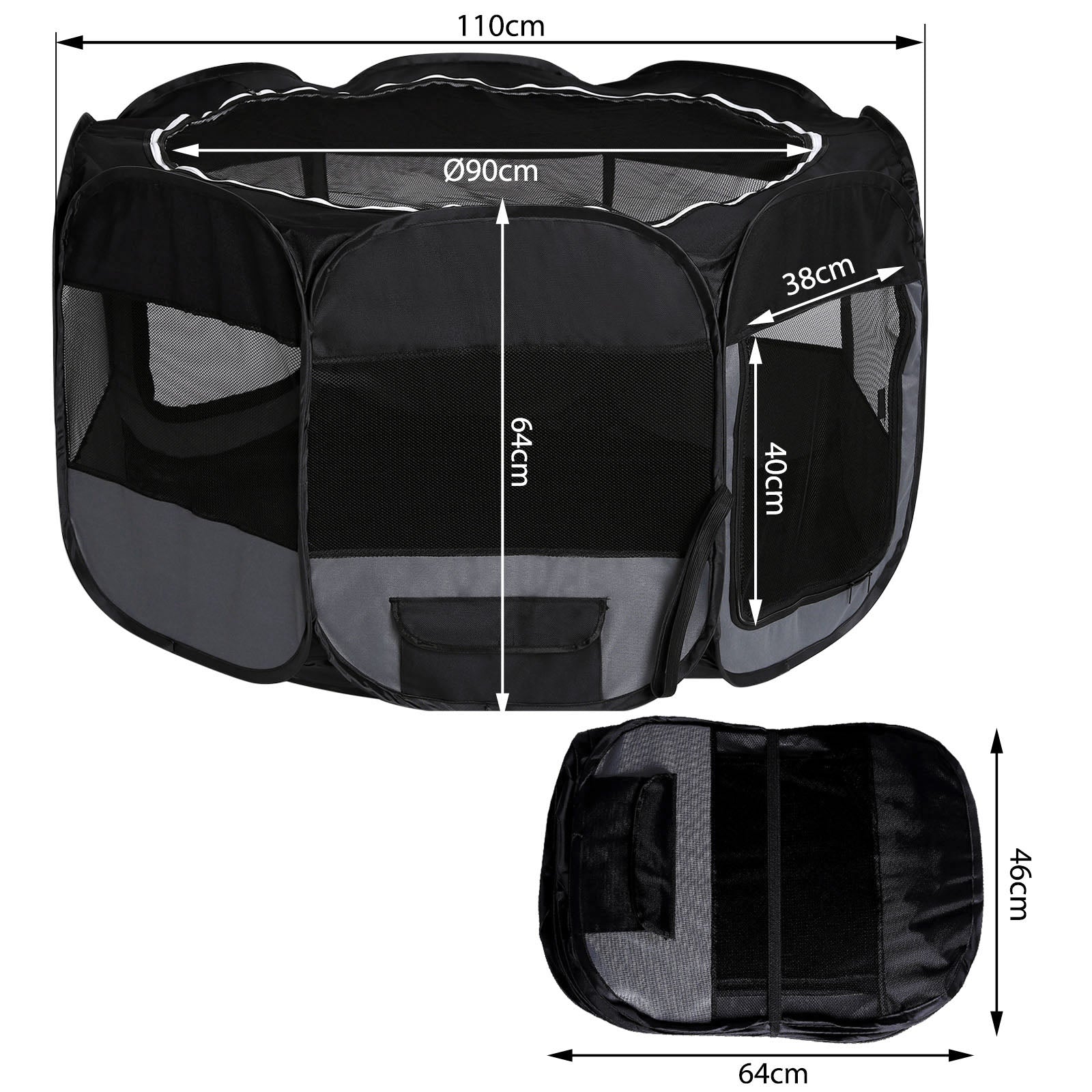 detaillierte Ansicht aller Maße anhand des Welpenauslaufs