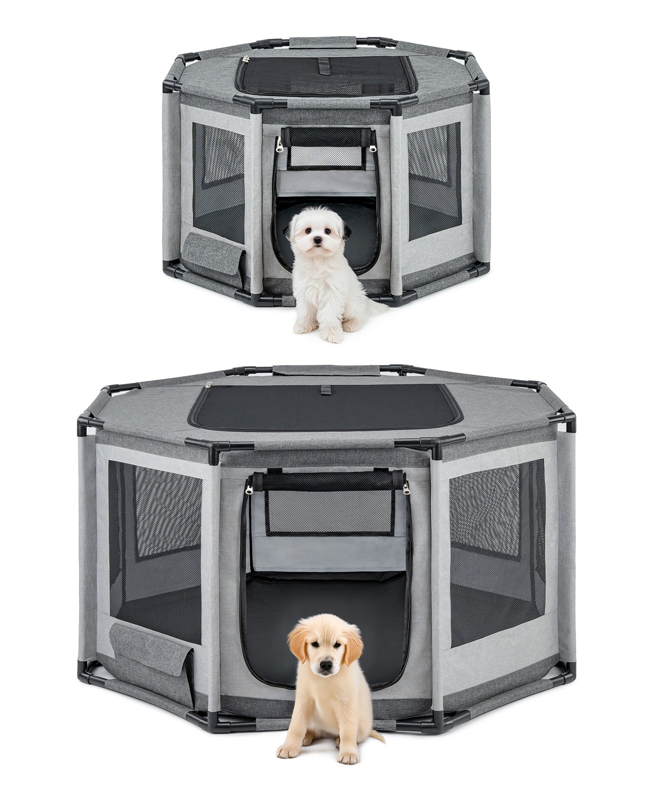 Parque para cachorros con estructura de tubos de PVC