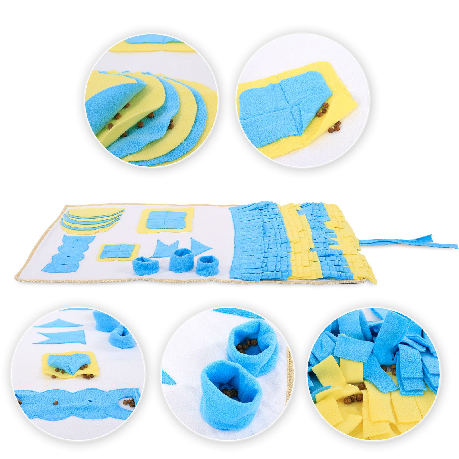 verschiedene Versteck-Möglichkeiten für die Leckerlie zur Förderung der Konzentration und des Geruchssinns