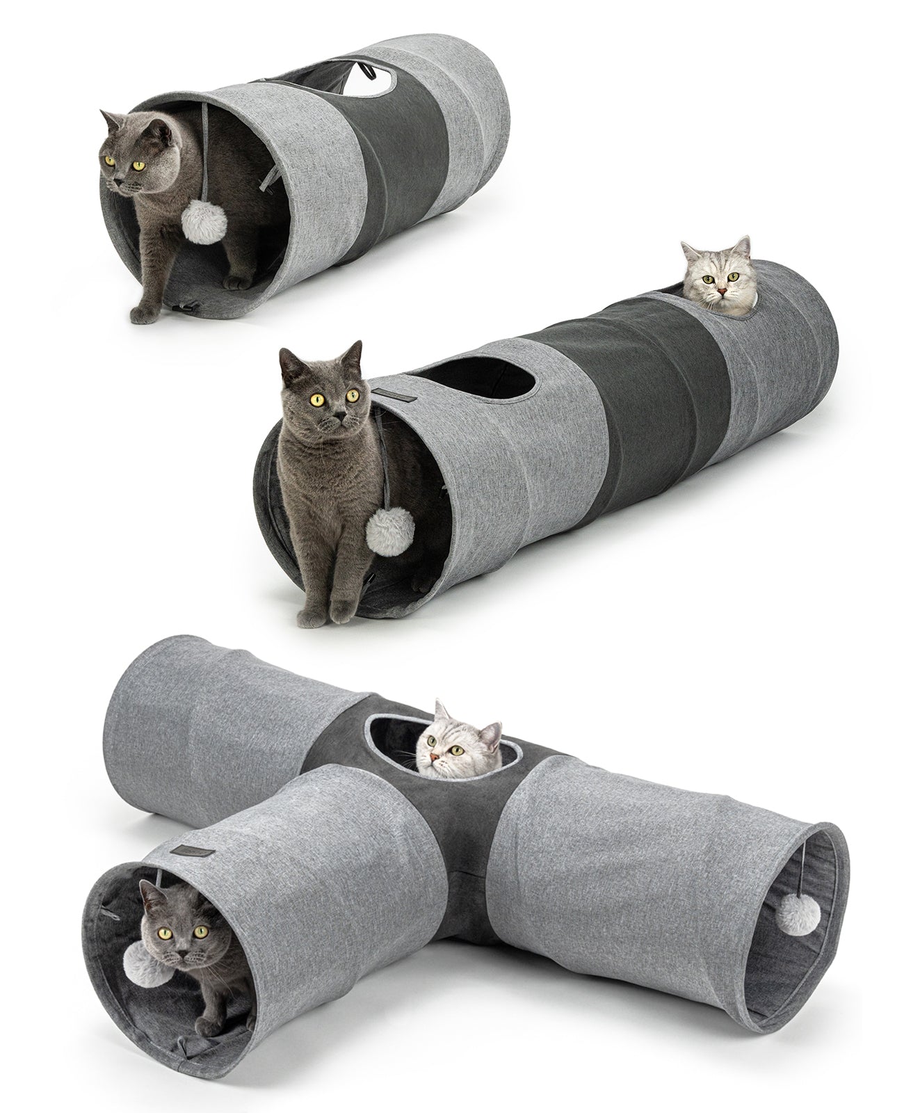 Túnel para gatos con pelota de juego.