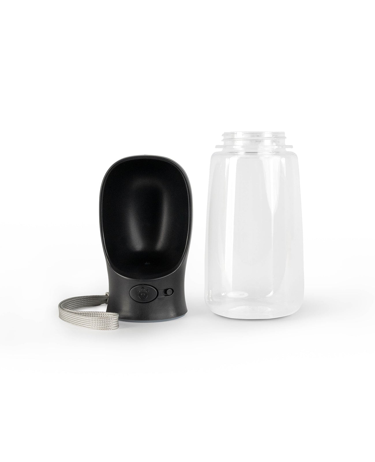 Deckel und Körper der Hundetrinkflasche nebeneinander gestellt