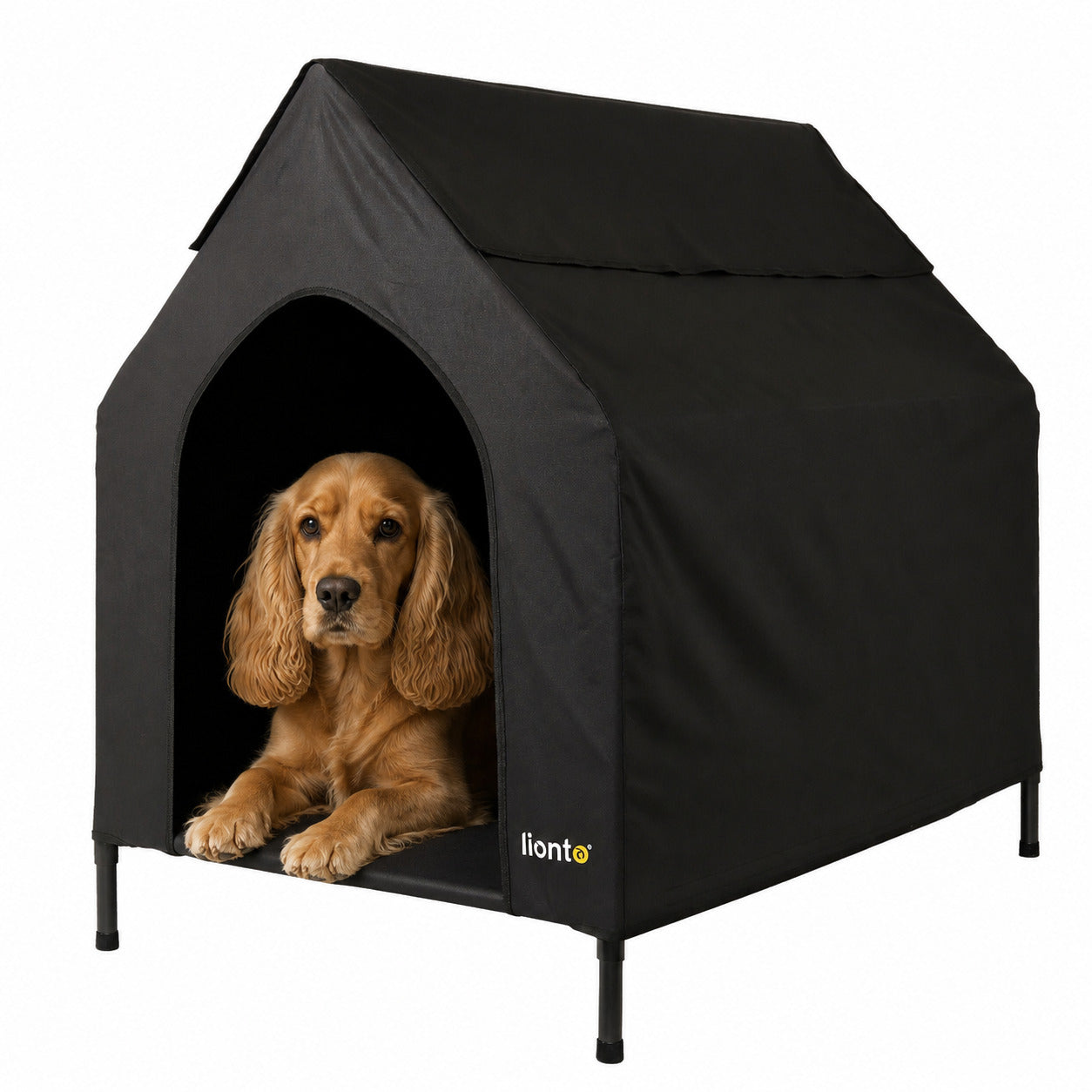 Cama elevada para perros con techo