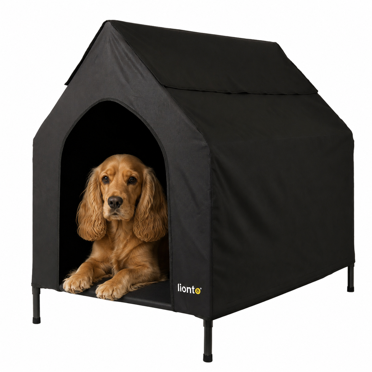 Cama elevada para perros con techo
