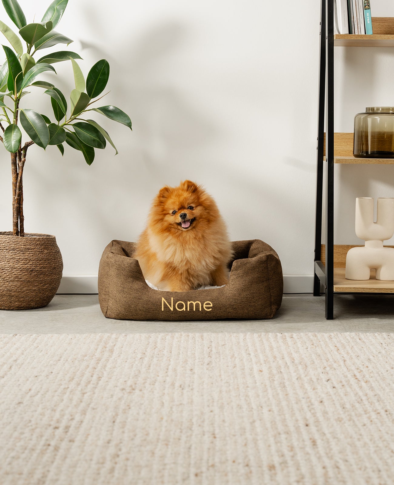 Cama para mascotas con almohada de peluche, personalizada