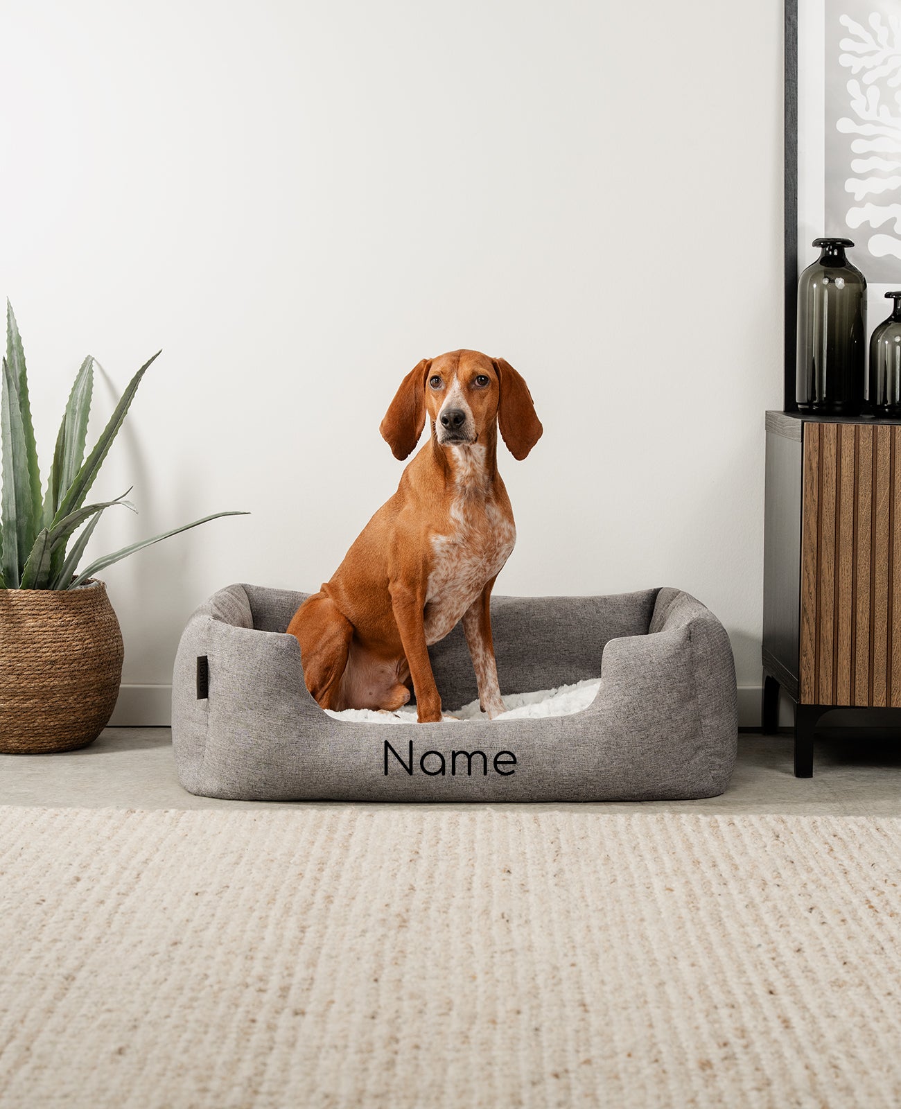 Cama para mascotas con almohada de peluche, personalizada