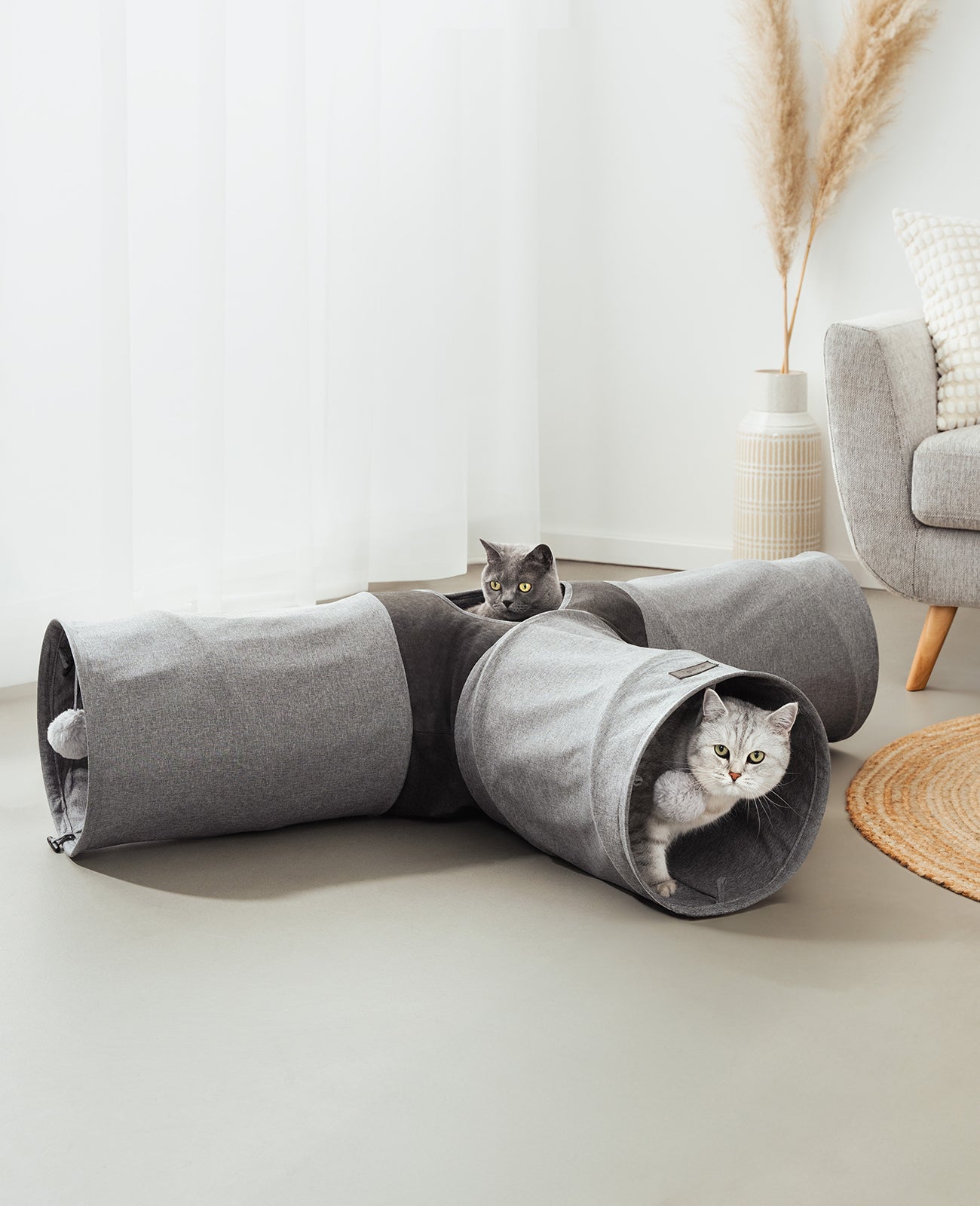 Túnel para gatos con pelota de juego