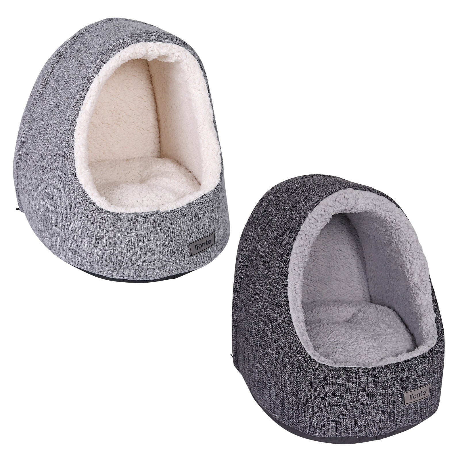 Katzenhöhle aus Faux-Leinen und Plüsch mit waschbarem Bezug in hellgrau und dunkelgrau