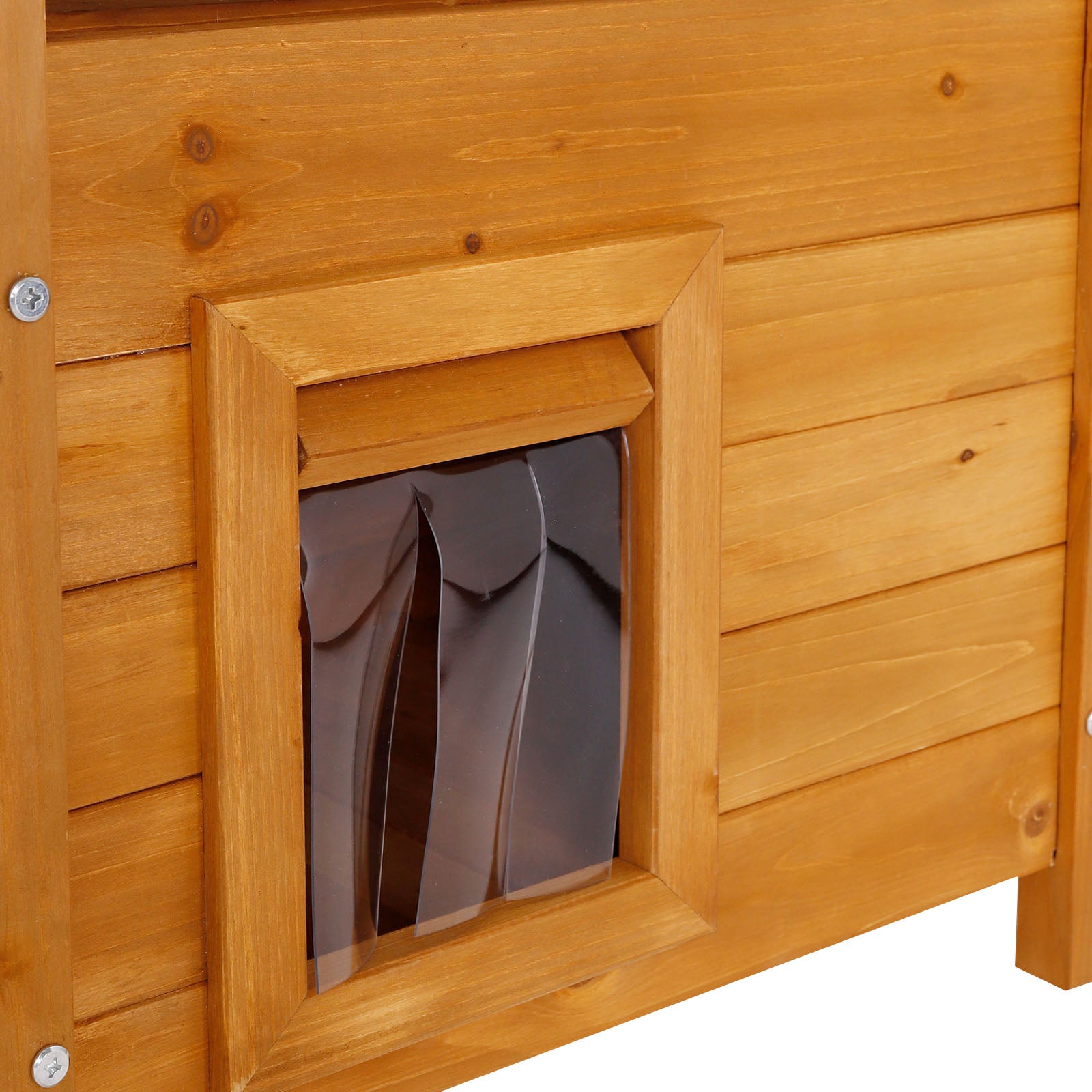 Casa para gatos de madera con terraza y escaleras