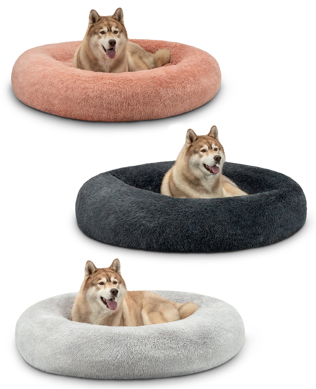 Cama para perros redonda de felpa con forma de donut