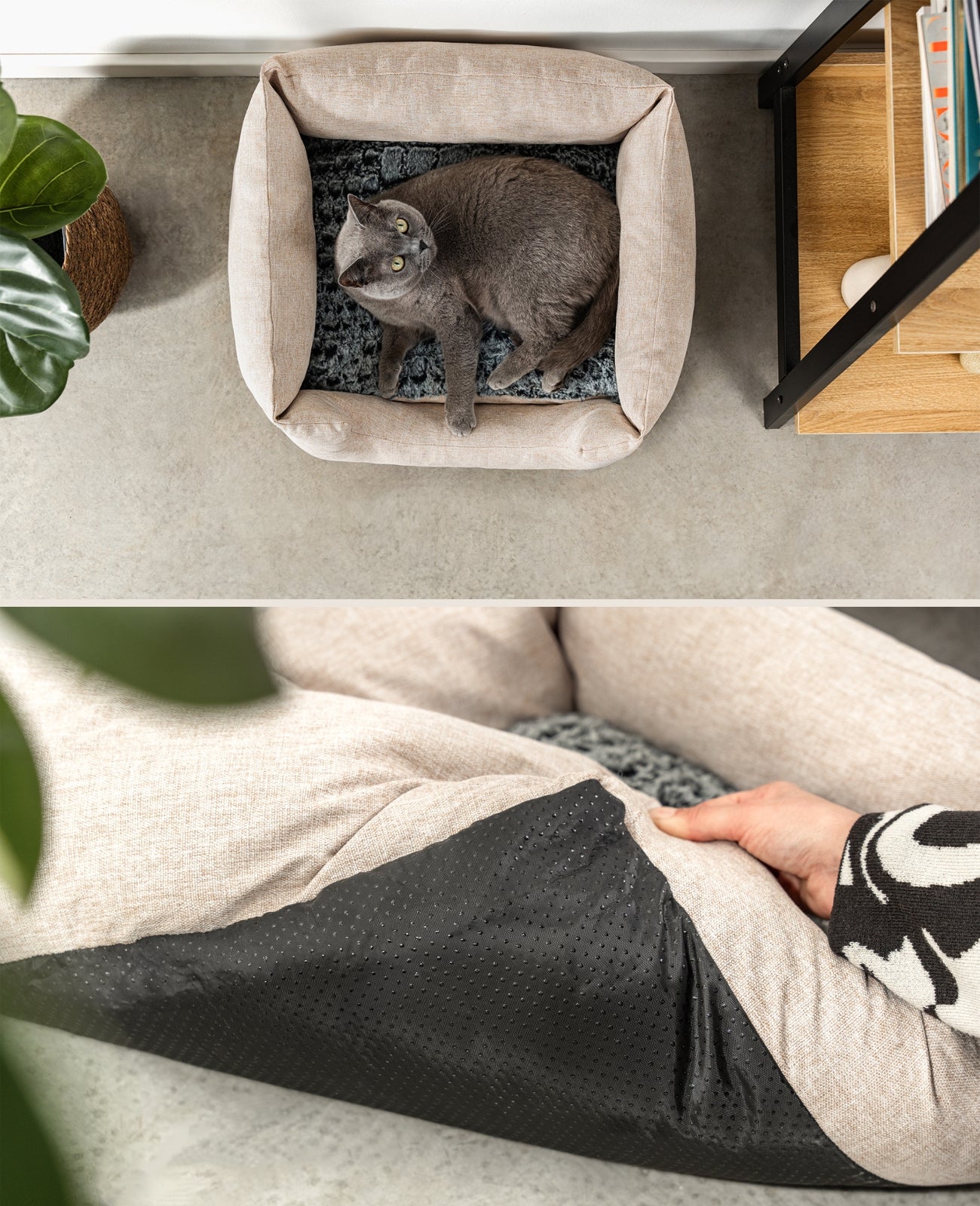 Cama para gatos con cojín reversible y tejido exterior moteado