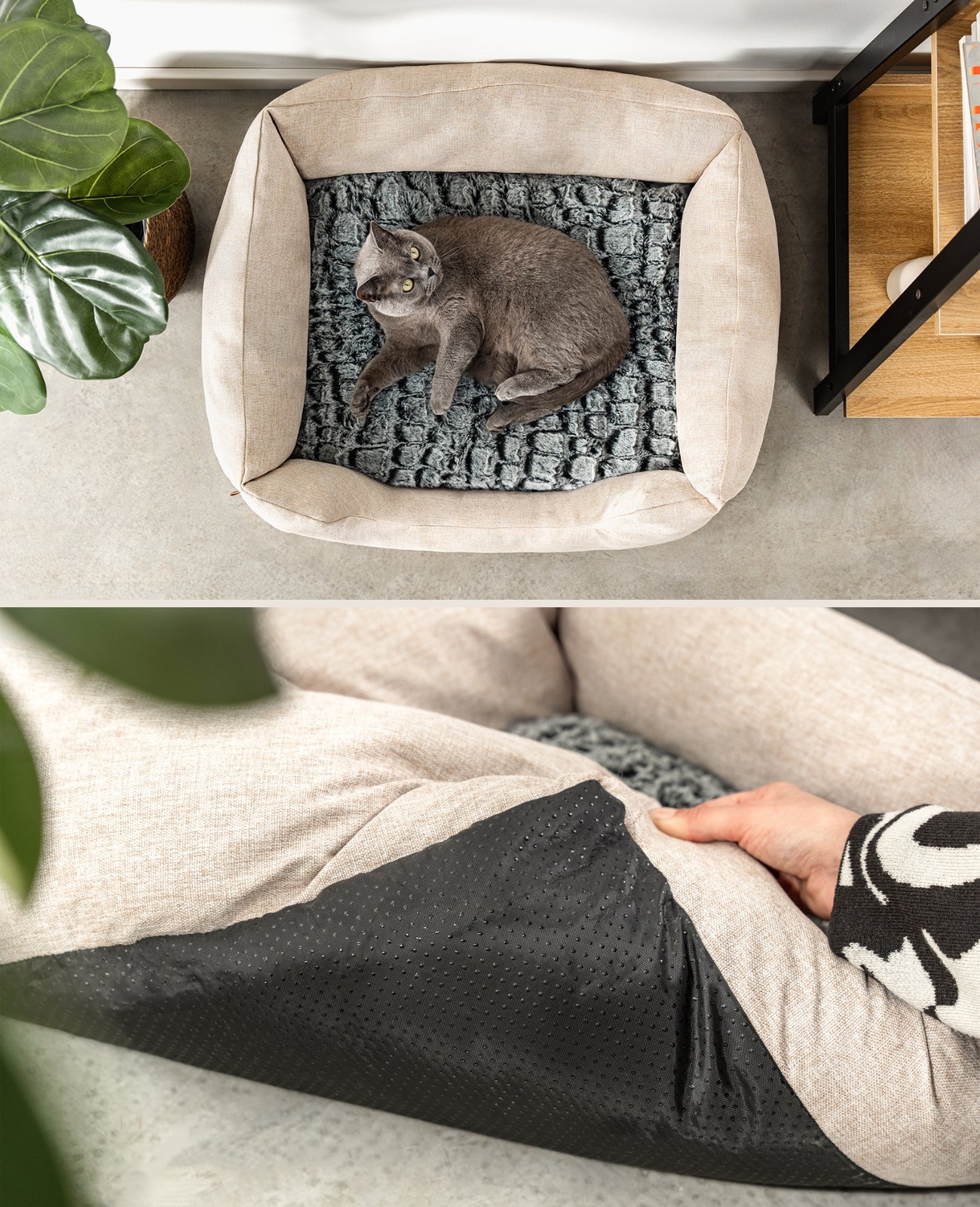 Cama para gatos con cojín reversible y tejido exterior moteado
