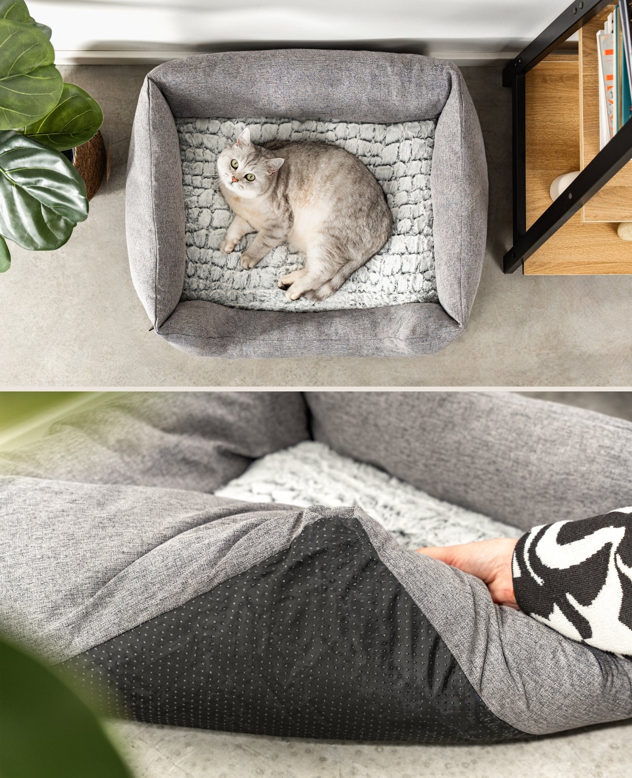 Cama para gatos con cojín reversible y tejido exterior moteado