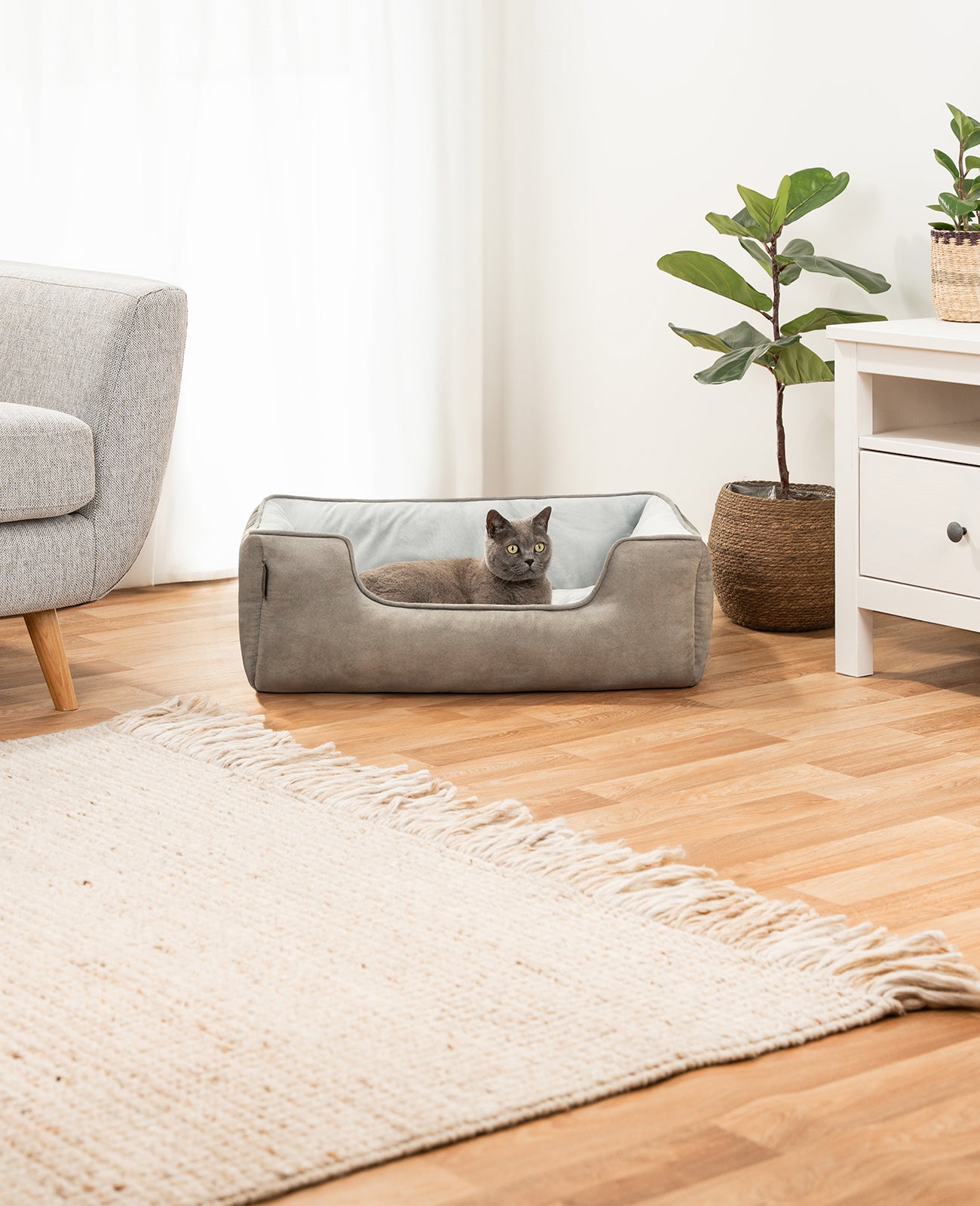 Cama para gatos 2 en 1 con aspecto de ante