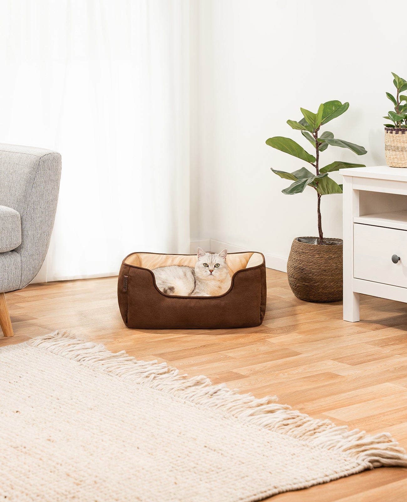 Cama para gatos 2 en 1 con aspecto de ante
