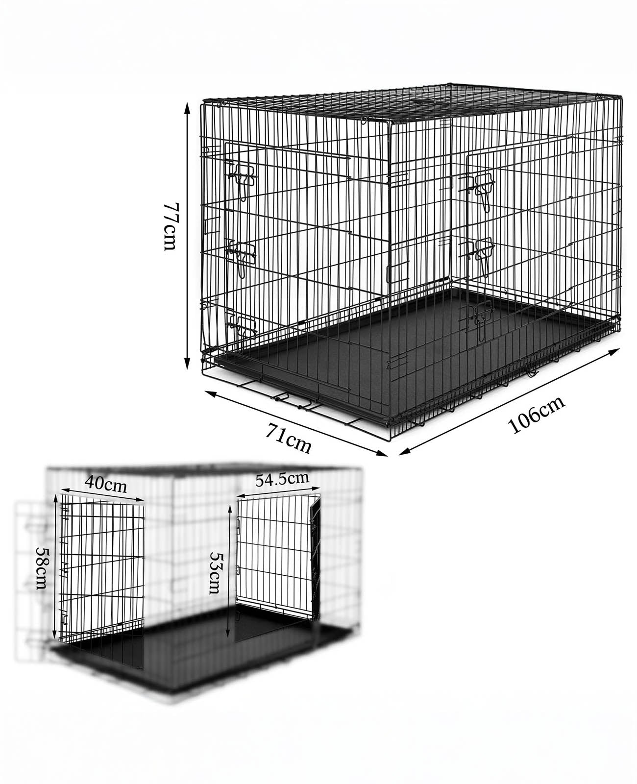Jaula de transporte para perros con bandeja base