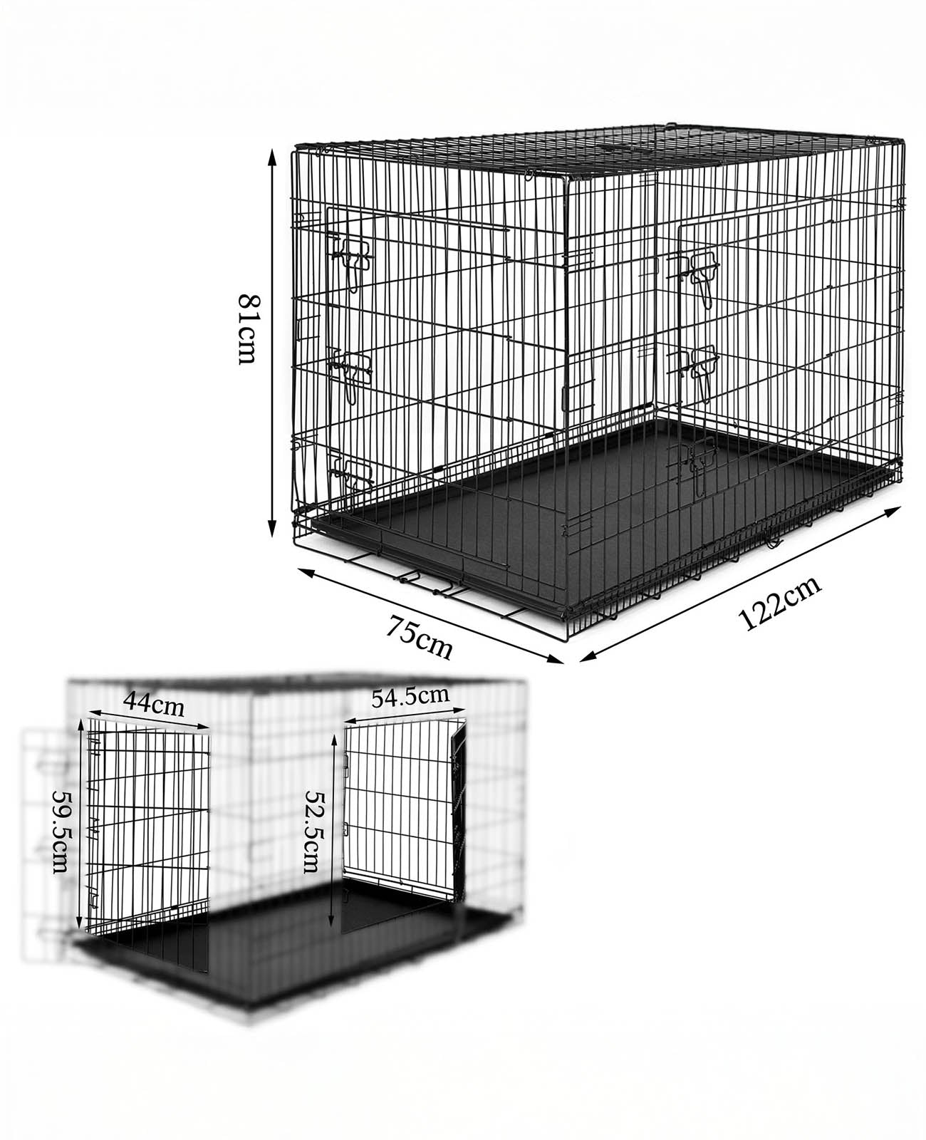 Jaula de transporte para perros con bandeja base