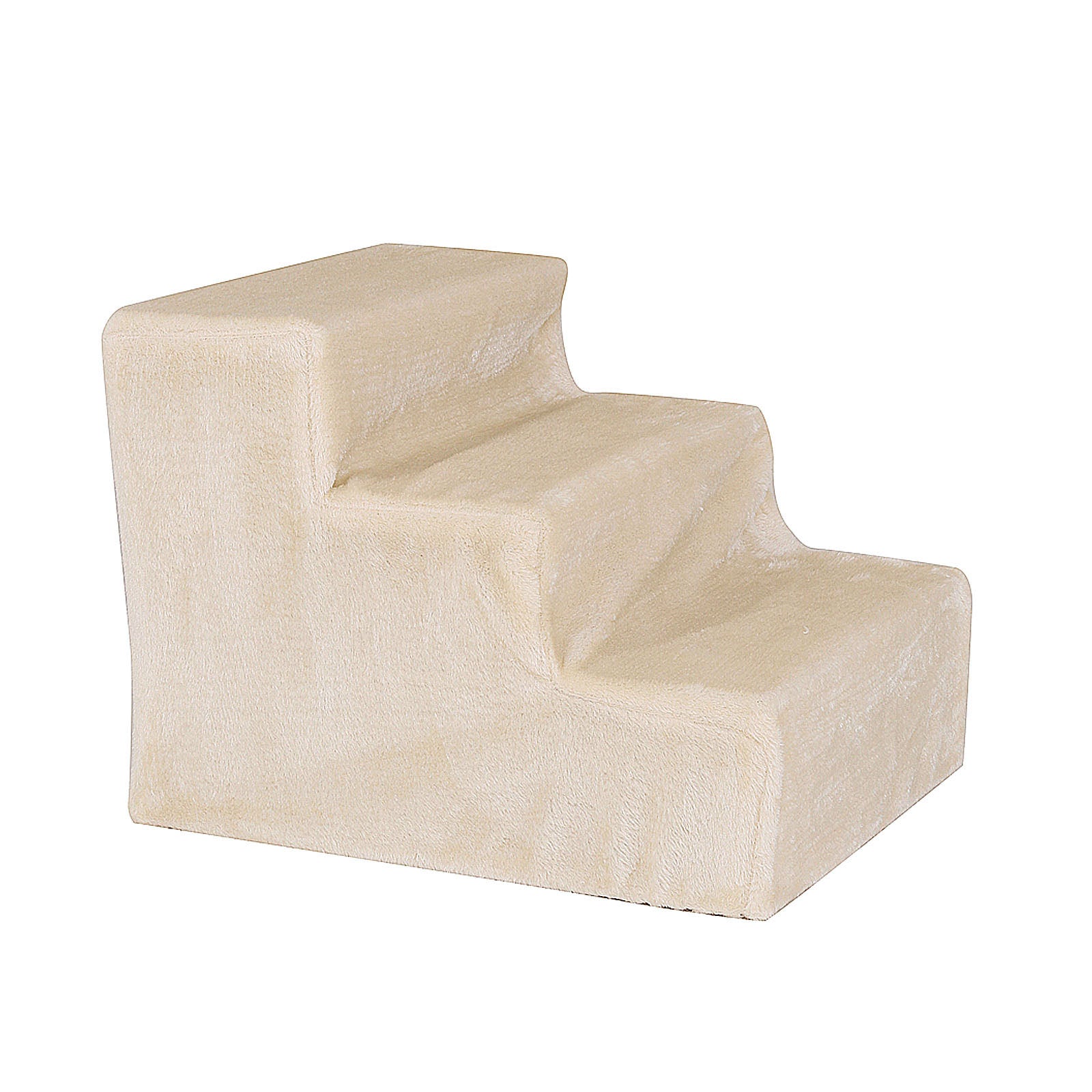 beige Haustiertreppe mit drei Stufen und Plüschbezug