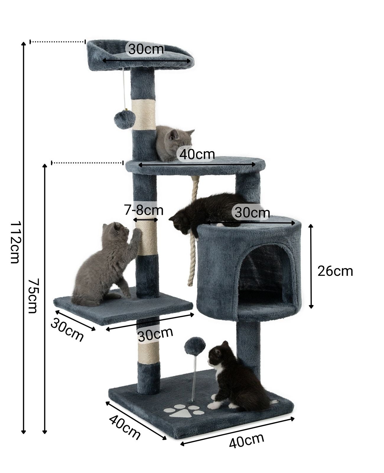 Altura del árbol para gatos 112 cm