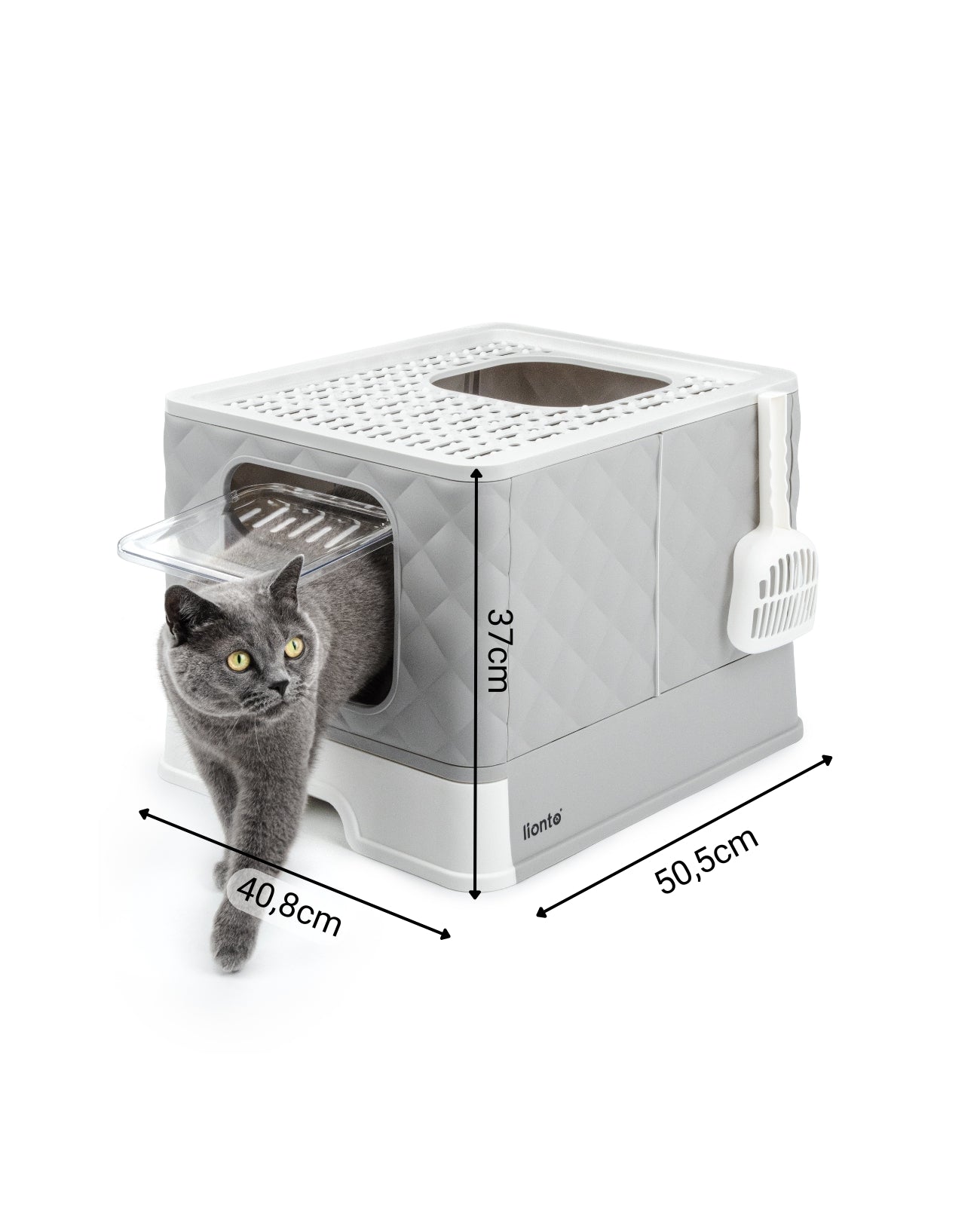 lionto Caja de arena para gatos con cajón y pala, 50,5x40,8x37 cm, blanco-gris