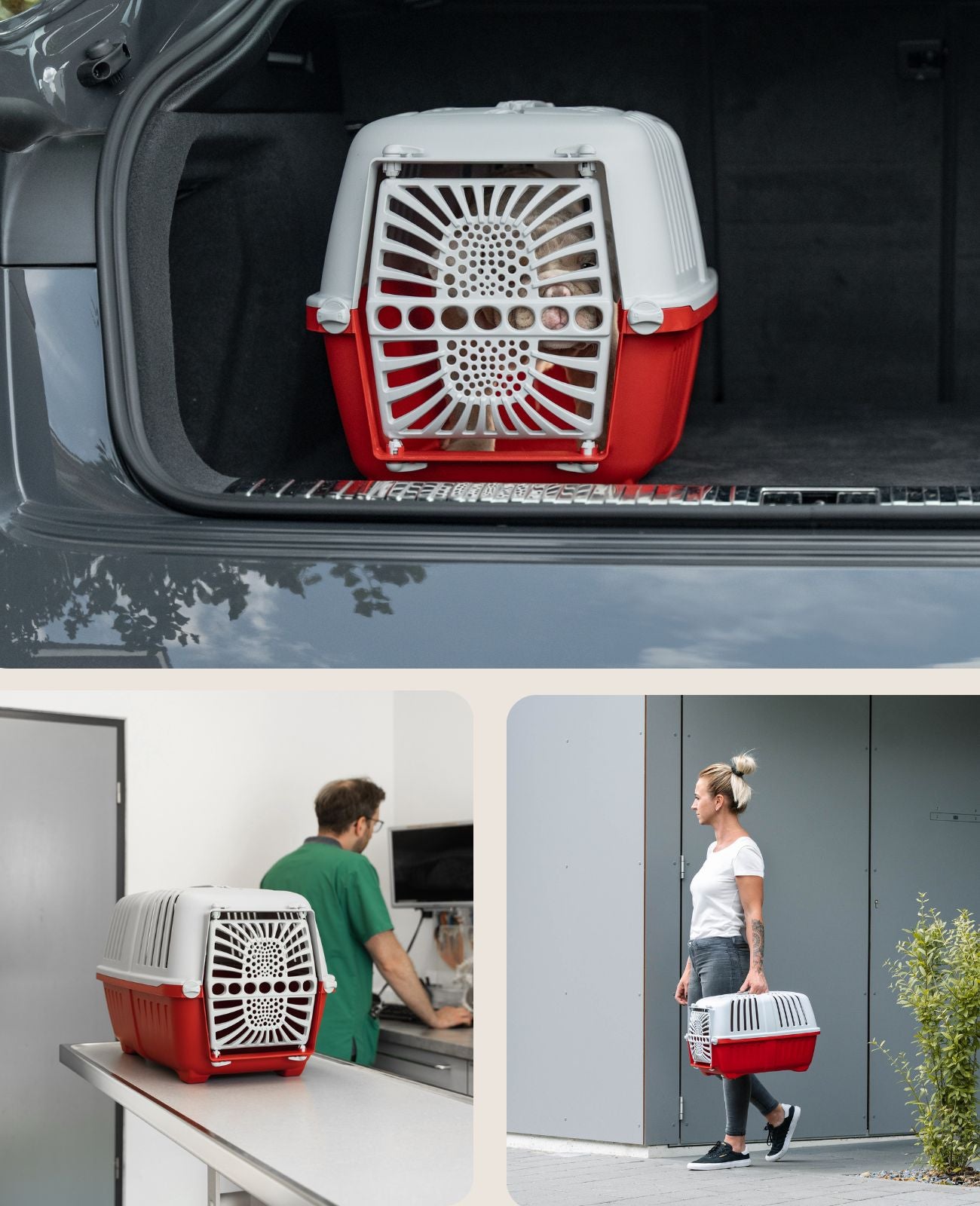 Caja de transporte para perros de plástico.