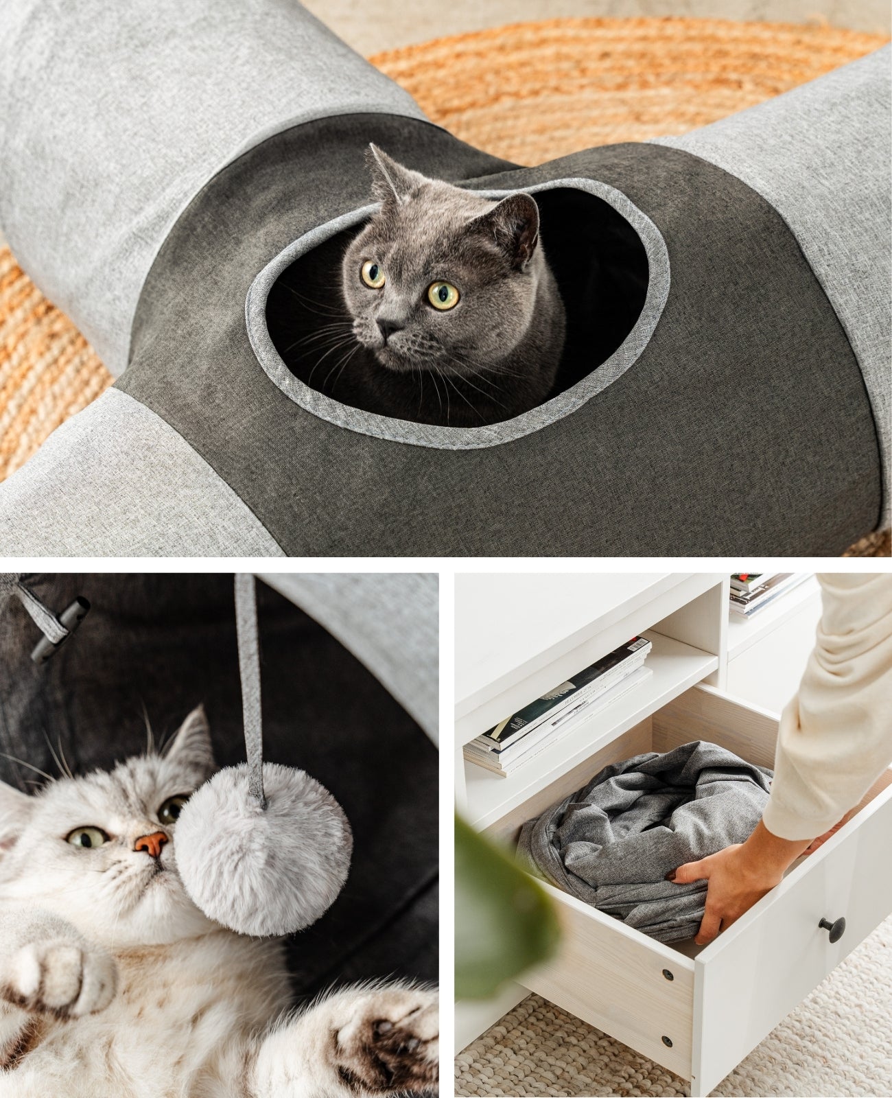 Túnel para gatos con pelota de juego