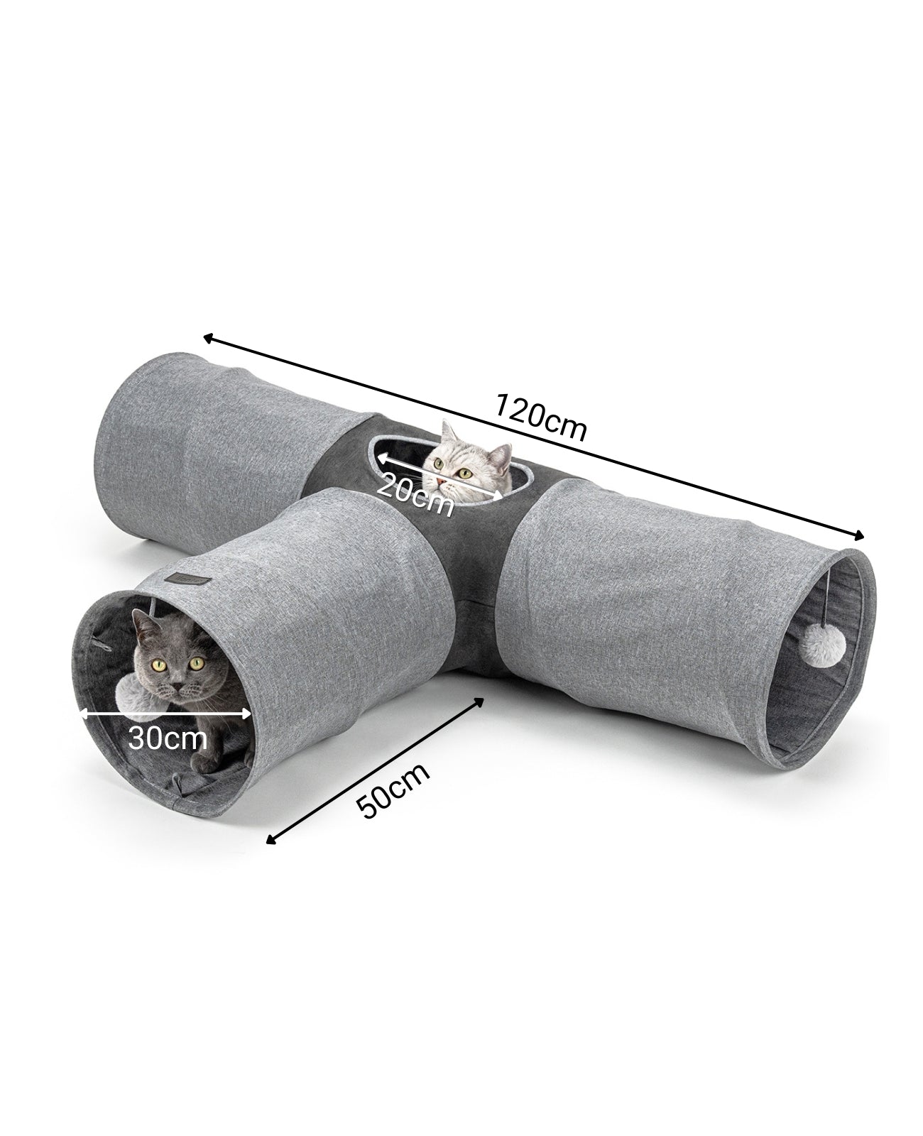 Túnel para gatos con pelota de juego